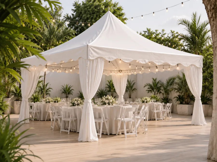 Carpa blanca con luces para eventos al aire libre — renta en Pompano Beach, FL