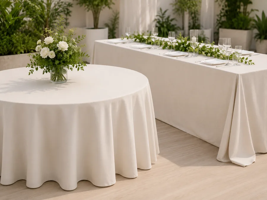 Mesas redondas y rectangulares con mantel para eventos — renta en Pompano Beach, FL
